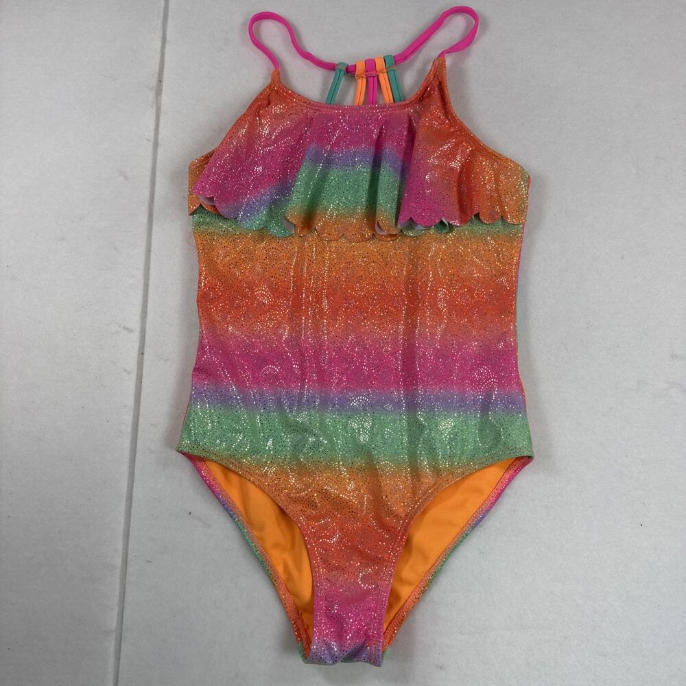 LIMITED TOO GIRLS One Piece FOIL SHELL SWIMSUIT Bright Sunny Sparkling 10/12